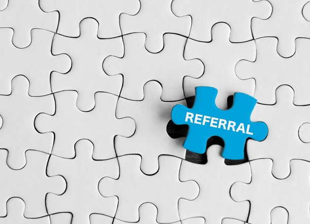 A jigsaw piece that says "referral".